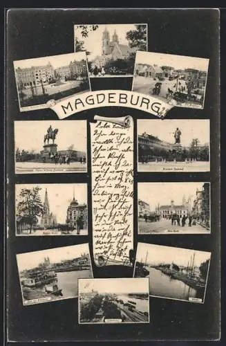 AK Magdeburg, Kaiser Wilhelm-Platz, Bismarck-Denkmal, Alter Markt, Werder, Elbbahnhof