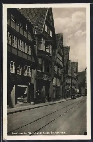 AK Osnabrück, Alte Häuser mit Geschäften an der Bierstrasse
