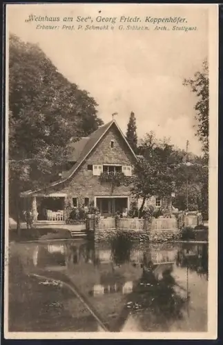 AK Stuttgart, Bau-Ausstellung 1908, Weinhaus am See