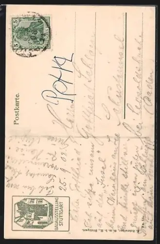 AK Stuttgart, Bau-Ausstellung 1908, Weinhaus am See