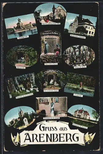 AK Arenberg, Deutsch Eck, Ölbergrotte, Caritashaus St. Elisabeth, Werksätte des hl. Josepjs, Kirche