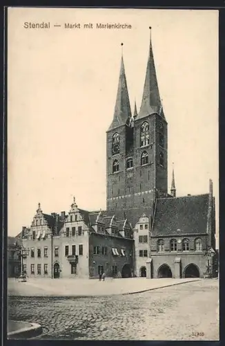 AK Stendal, Markt mit Marienkirche