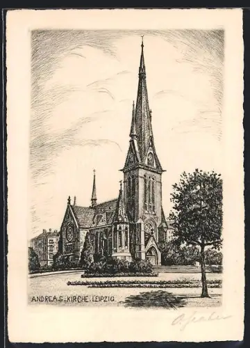 Künstler-AK Leipzig, Ansicht der Andreas-Kirche