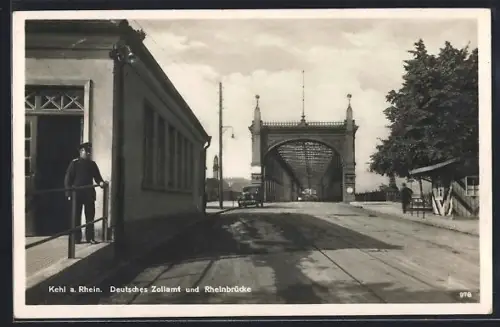 AK Kehl a/Rh, Deutsches Zollamt und Rheinbrücke