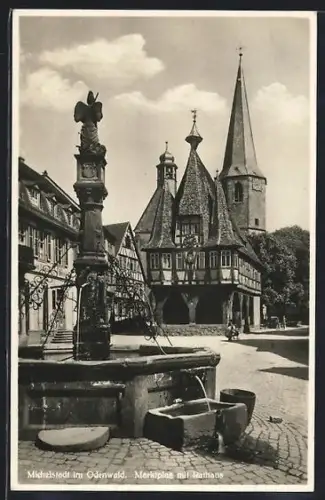 AK Michelstadt im Odenwald, Marktplatz mit Rathaus