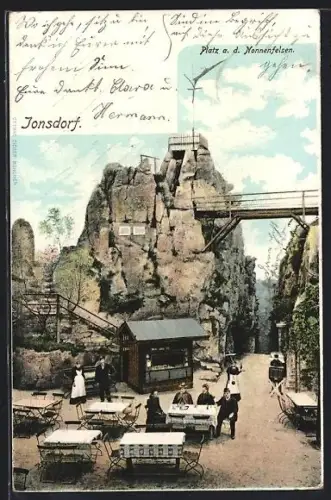 AK Jonsdorf, Platz am Nonnenfelsen, Aussichtspunkt, Gastwirtschaft