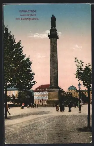 AK Darmstadt, Luisenplatz, Ludwigsäule