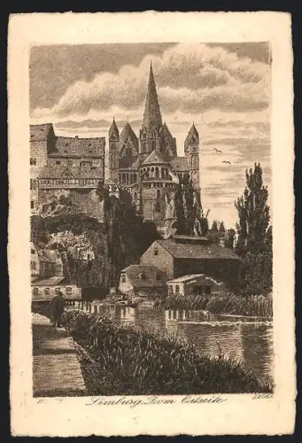Künstler-AK Limburg / Lahn, Dom, Schloss, Lahnansicht