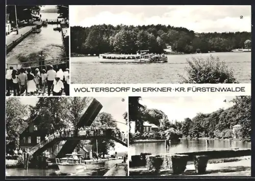 AK Woltersdorf bei Erkner, Schleuse, Kalksee, Schiffsanleger