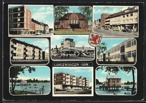 AK Langenhagen /Han., Rathaus, Flughafen, verschiedene Ortsansichten