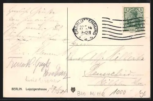 AK Berlin, Leipzigerstrasse, Strassenszene mit Strassenbahnen und Geschäftshäusern