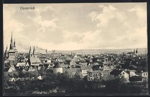 AK Osnabrück, Stadtpanorama mit Kirchen und Wohnhäusern