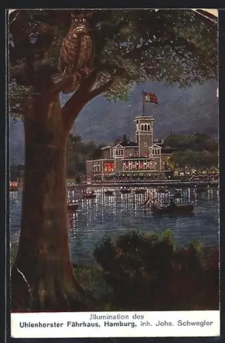 AK Hamburg, Uhlenhorster Fährhaus, Illumination, Inh. Johs. Schwegler