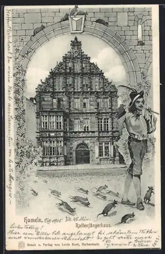 Künstler-AK Hameln, Rattenfängerhaus