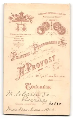 Fotografie A. Rovost, Toulouse, Portrait Baron de Rivières, 1900