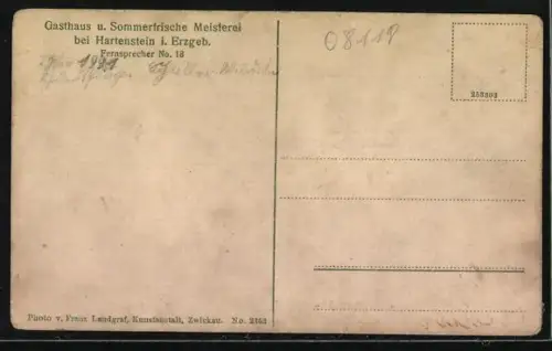 AK Hartenstein i. Erzgeb., Gasthaus und Sommerfrische Meisterei