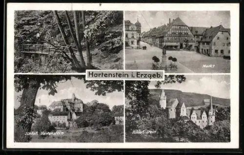 AK Hartenstein i. Erzgeb., Schloss Hartenstein, Schloss Stein und Marktplatz