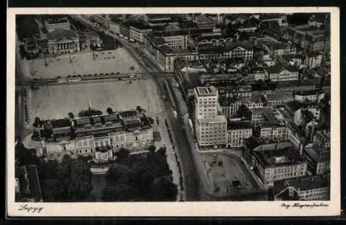 AK Leipzig, Fliegeraufnahme vom Opernplatz
