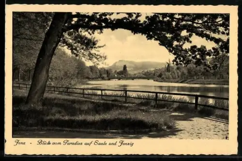 AK Jena, Blick vom Paradies auf Saale und Jenzig