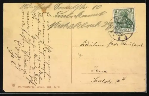 AK Jena, Markt mit Stadtkirche & Denkmal