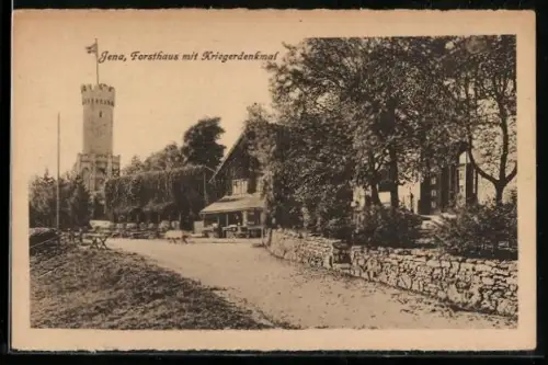 AK Jena, Forsthaus mit Kriegerdenkmal