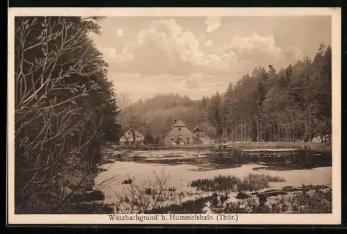 AK Würzbachgrund b. Hummelshain /Thür., Blick auf Häuser mit Gewässer