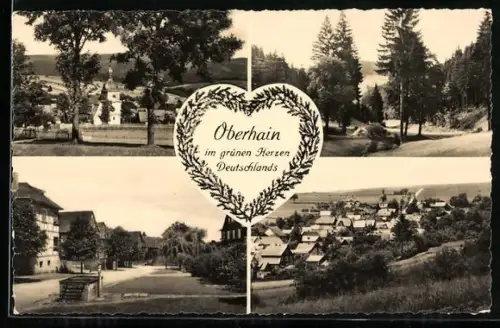 AK Oberhain, Kirche, Strassenpartie und Totalansicht