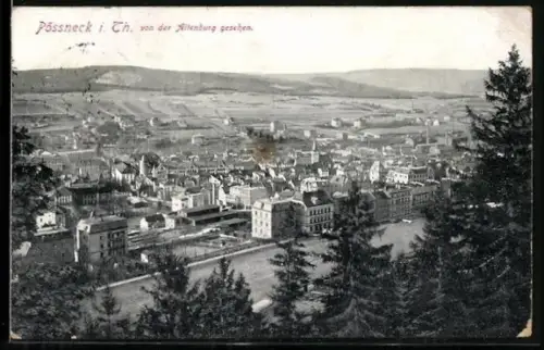 AK Pössneck, Ortspanorama von der Altenburg gesehen
