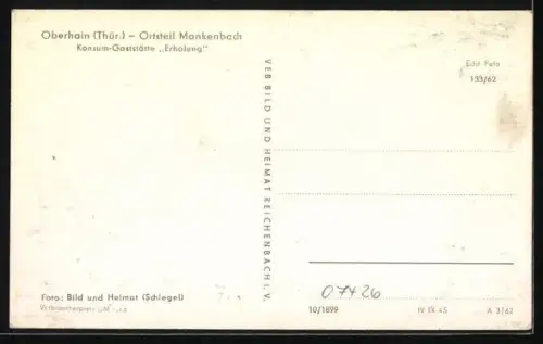 AK Oberhain, Ortsteil Mankenbach, Konsum-Gaststätte Erholung