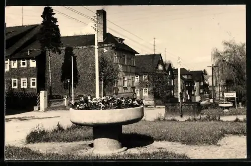 AK Oberhain /Thür., Strassenpartie mit Blumenschmuck