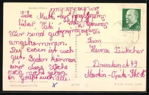 AK Remda /Thür., Blick auf den Ort vom Berg aus