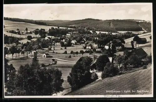AK Mühlhausen i. Vogtl., Ortsansicht aus der Vogelschau