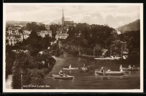 AK Bad Elster, Luisa-See mit Ruderbooten