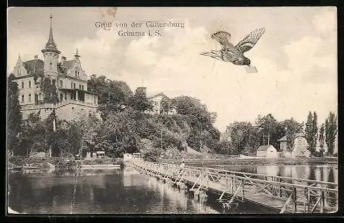 AK Grimma, Ortsansicht mit der Gattersburg