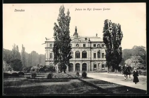 AK Dresden, Palais im Kgl. Grossen Garten mit Reiter