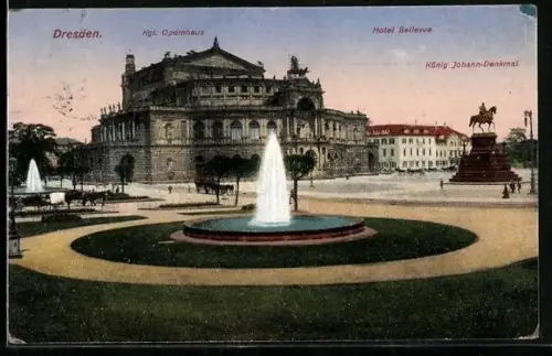 AK Dresden, Königliches Opernhaus mit Springbrunnen