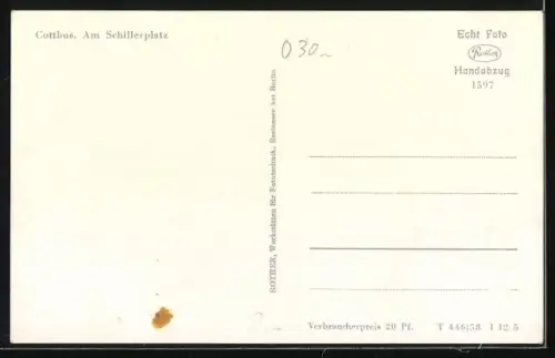 AK Cottbus, Schillerplatz mit Wasserbecken