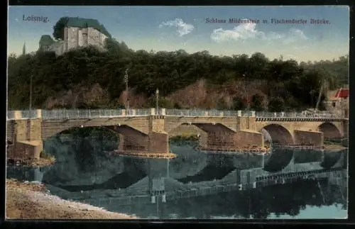AK Leisnig, Schloss Mildenstein, Fischendorfer Brücke