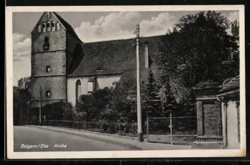AK Belgern /Elbe, Kirche mit Strassenpartie
