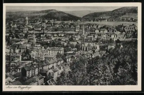 AK Aue im Erzgebirge, Gesamtansicht aus der Vogelschau