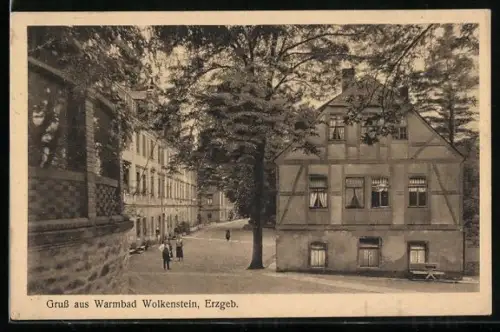 AK Wolkenstein /Erzgeb., Fachwerkaus und Partie in der Altstadt