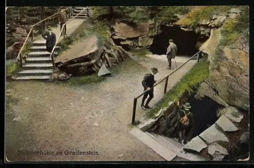 AK Ehrenfriedersdorf, Treppe der Stülpnerhöhle am Greifenstein