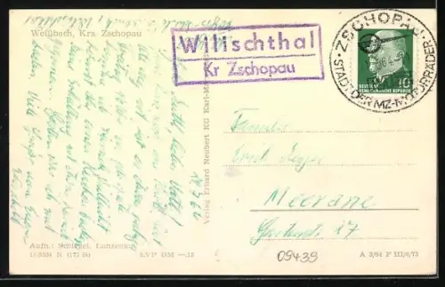 AK Weissbach /Zschopau, Ortsansicht aus der Vogelschau