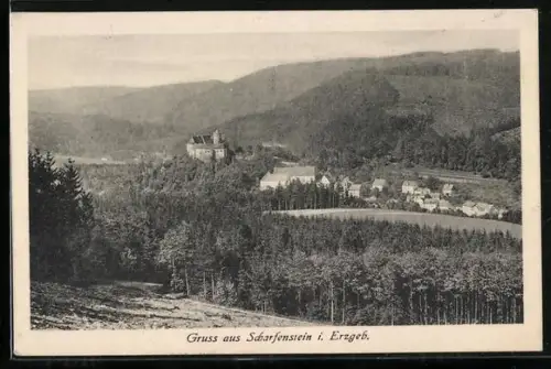 AK Scharfenstein i. Erzgeb., Gesamtansicht mit Schloss