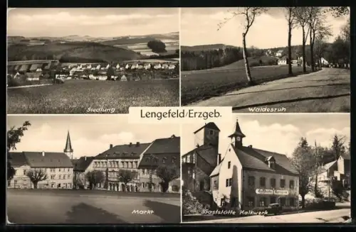 AK Lengefeld / Erzgeb., Ansicht von der Siedlung, Waldesruh, Markt und dem Gasthaus