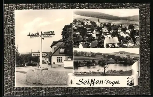 AK Seiffen / Erzgeb., Wegweiser Naturbühne und Bahnhof, Gesamtansichten