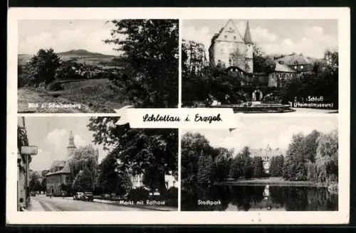 AK Schlettau /Erzgeb., Markt, Rathaus und Schloss
