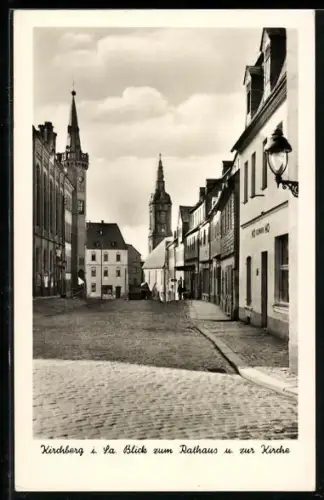 AK Kirchberg i. Sa., Blick zum Rathaus und zur Kirche