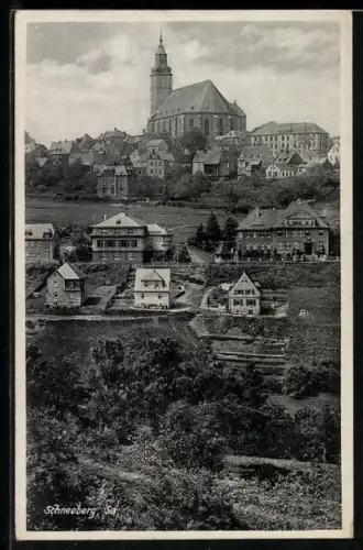 AK Schneeberg /Sa., Ortsansicht mit Kirche
