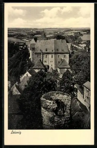 AK Leisnig, Burgansicht aus der Vogelschau